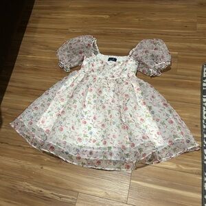 Blue Rain Floral Puff Sleeve Babydoll Mini Dress Size Small